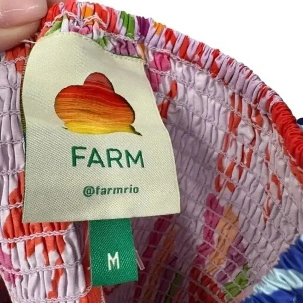 FARM RIO Farm Rio Mixed Birds Puff-Sleeve Smocked Crop Top B1103